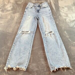 Risen Jeans High Rise Wide Leg Distressed Light Wash Denim RDP5312 Size 1/25